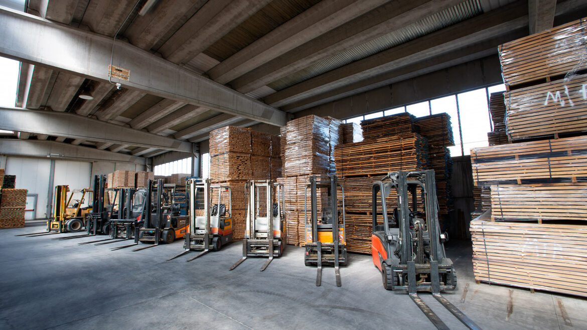 Fleet of forklifts lined up